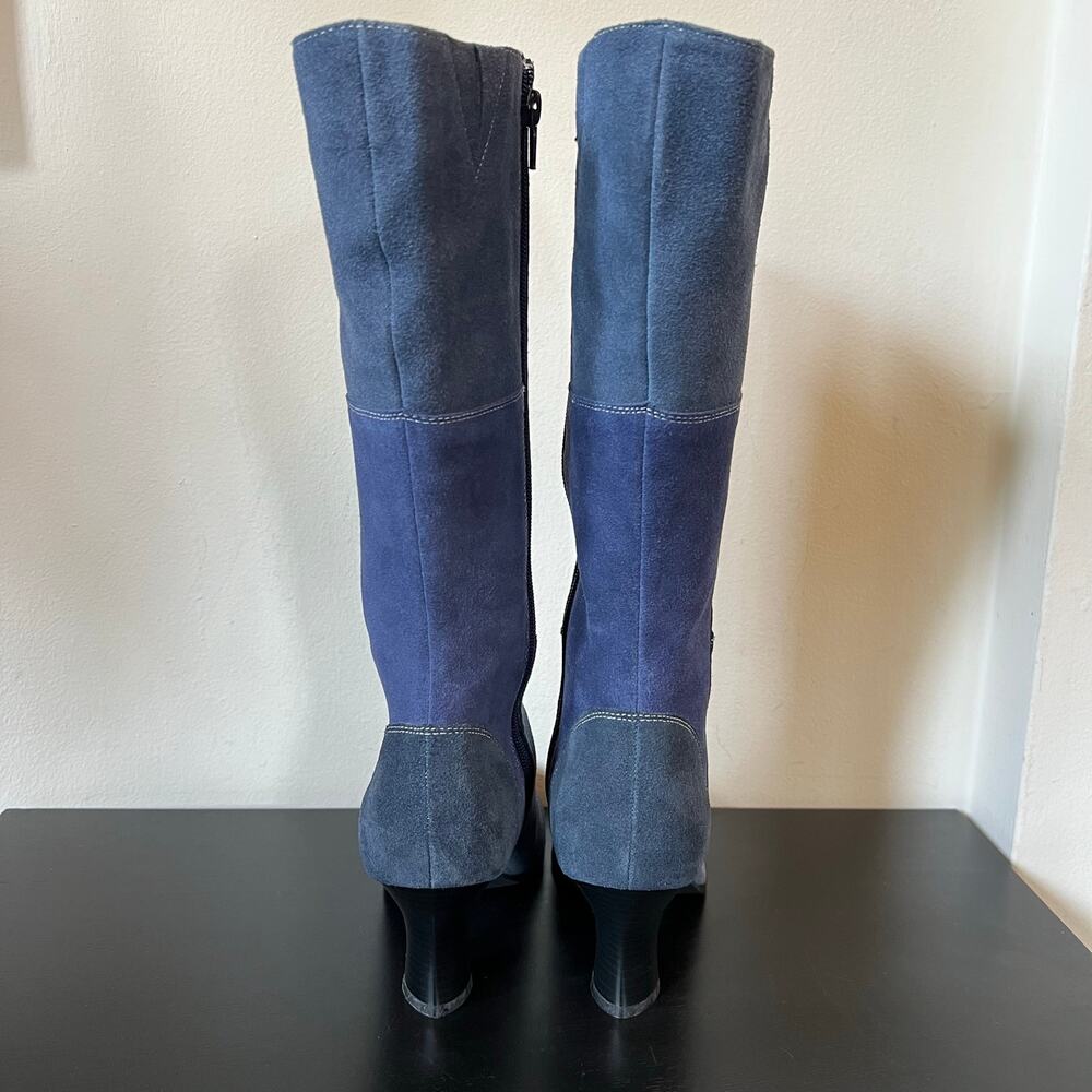 AJ Valenci Patchwork Blue Genuine Suede Leather Almond Toe Heeled Boots 8M - Picture 4 of 7
